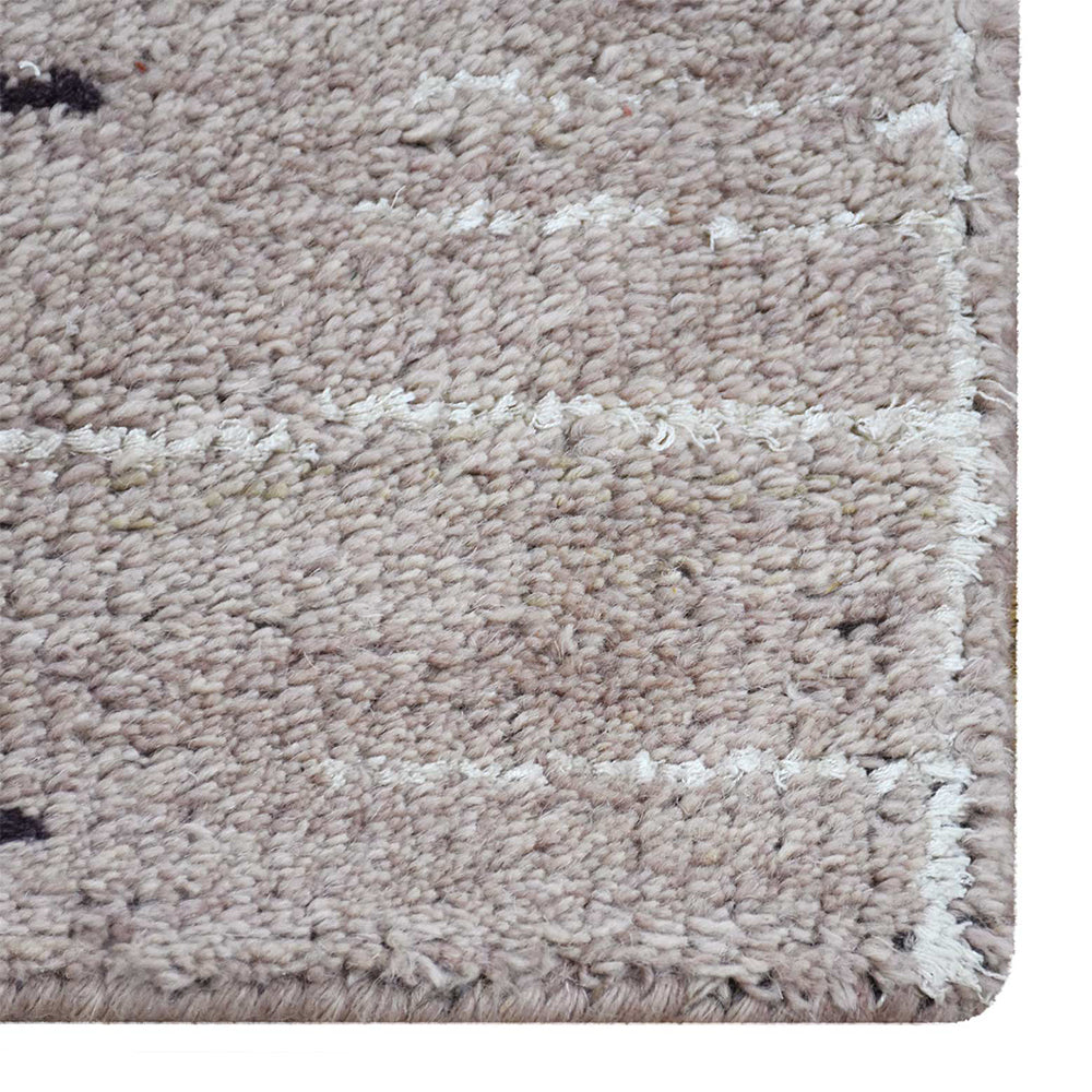 Hand Knotted Wool Area Rug Abstract Brown White N00943