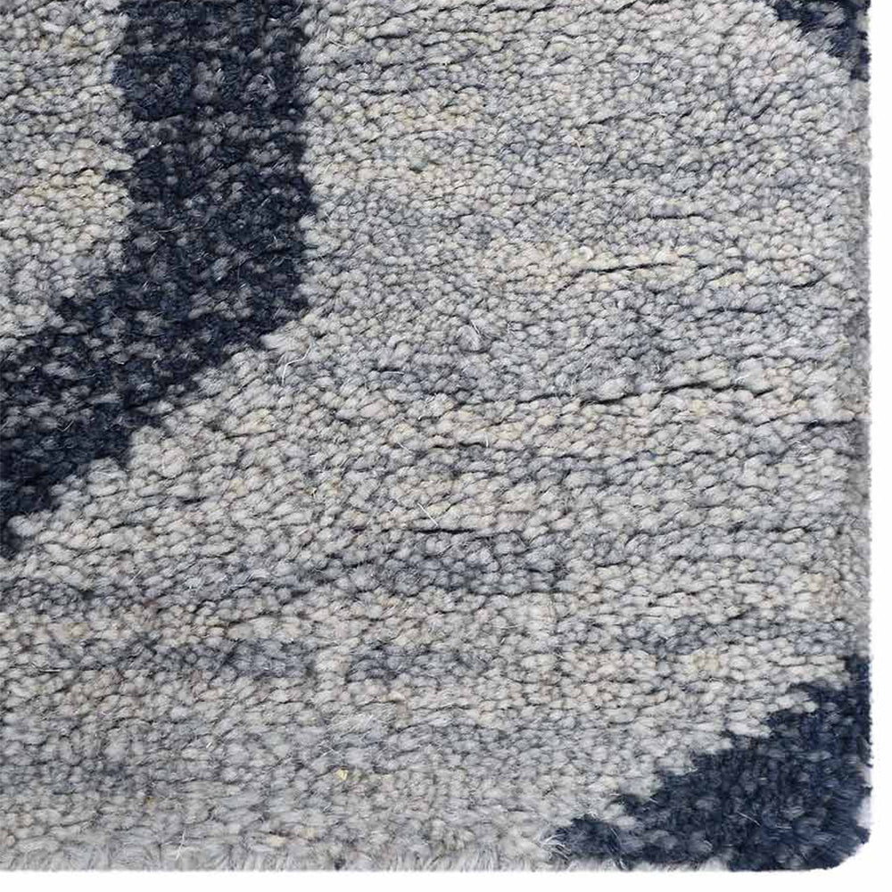Hand Knotted Wool Area Rug Geometric Beige Black N00957