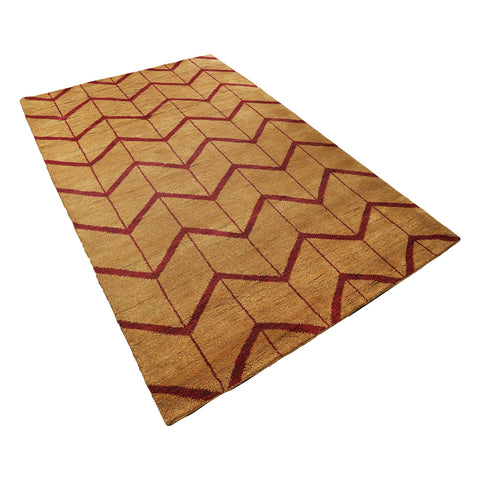 Hand Knotted Wool Area Rug Geometric Gold Red N01052