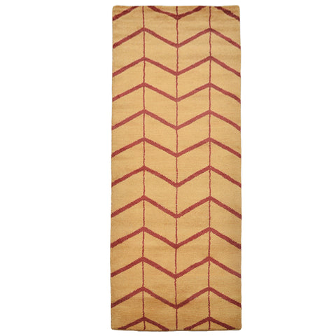 Hand Knotted Wool Runner Area Rug Geometric Gold Red N01052