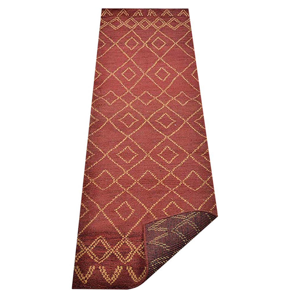 Hand Knotted Wool Runner Area Rug Contemporary Red Gold N01117
