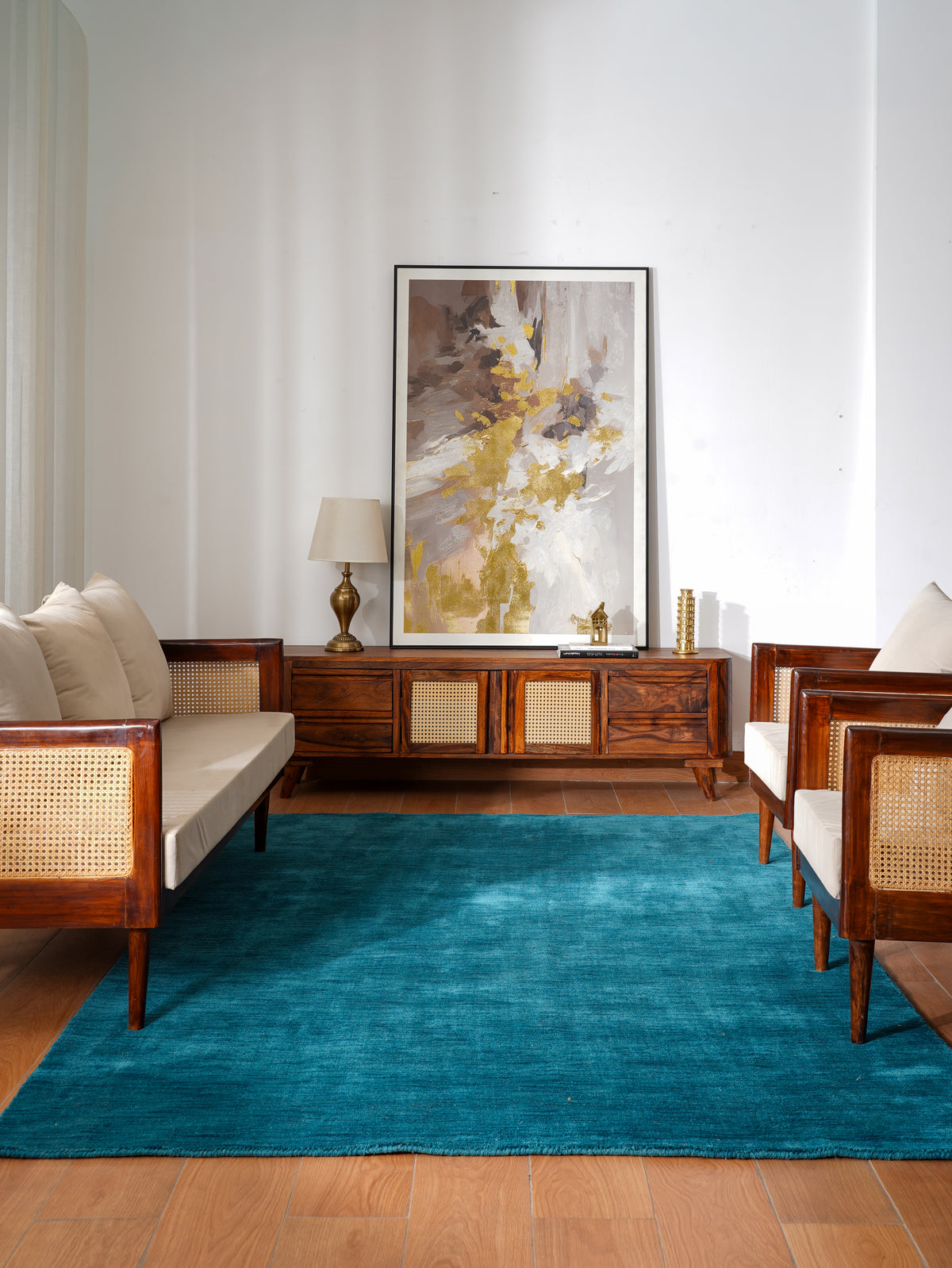 Hand Knotted Wool Blue Solid Area Rug