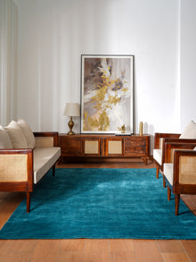 Hand Knotted Wool Blue Solid Area Rug