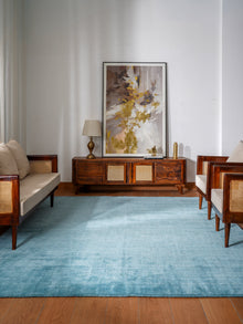 Hand Knotted Wool Light Blue Solid Area Rug