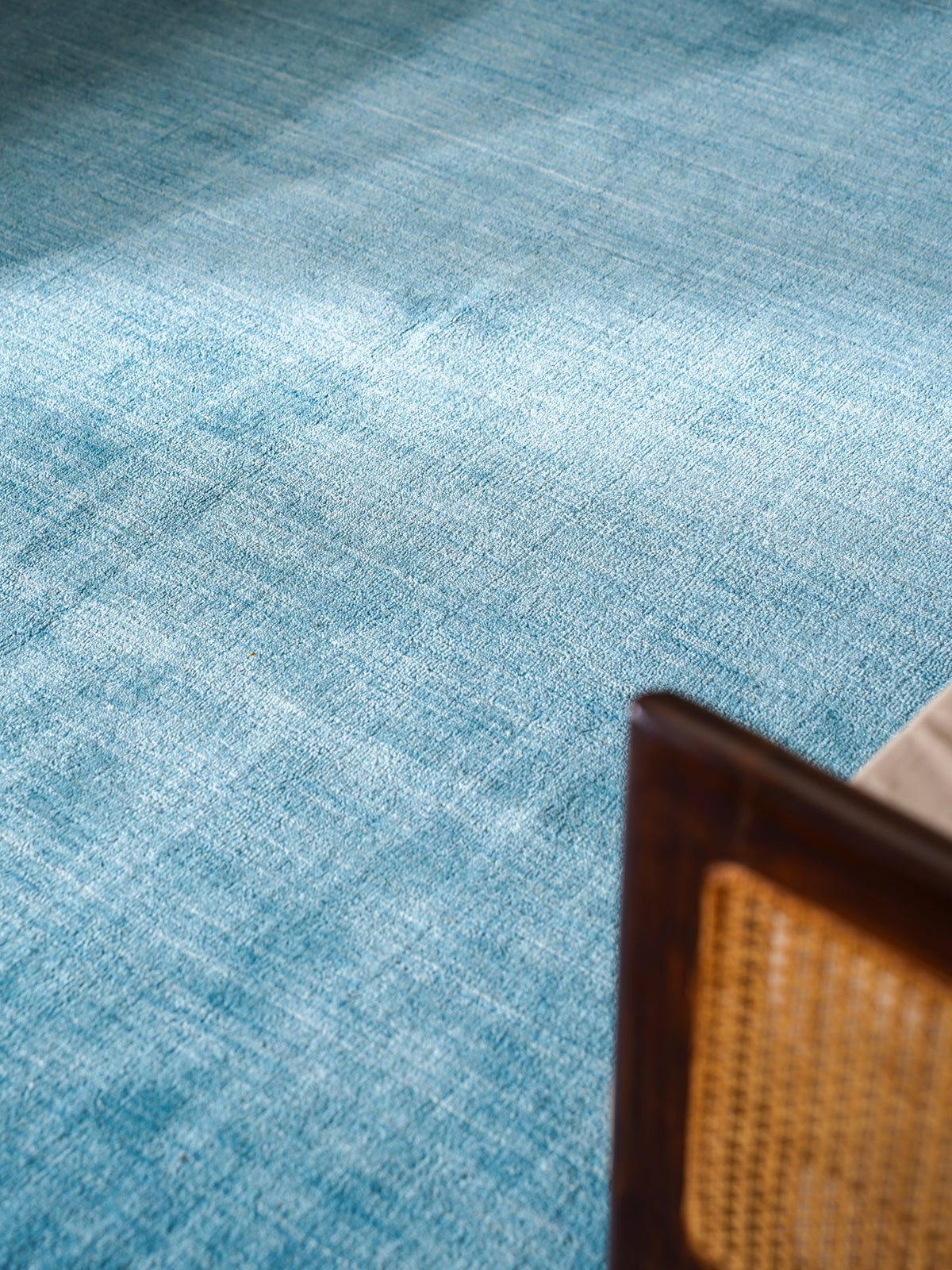 Hand Knotted Wool Light Blue Solid Area Rug