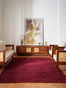 Hand Knotted Wool Dark Red Solid Area Rug