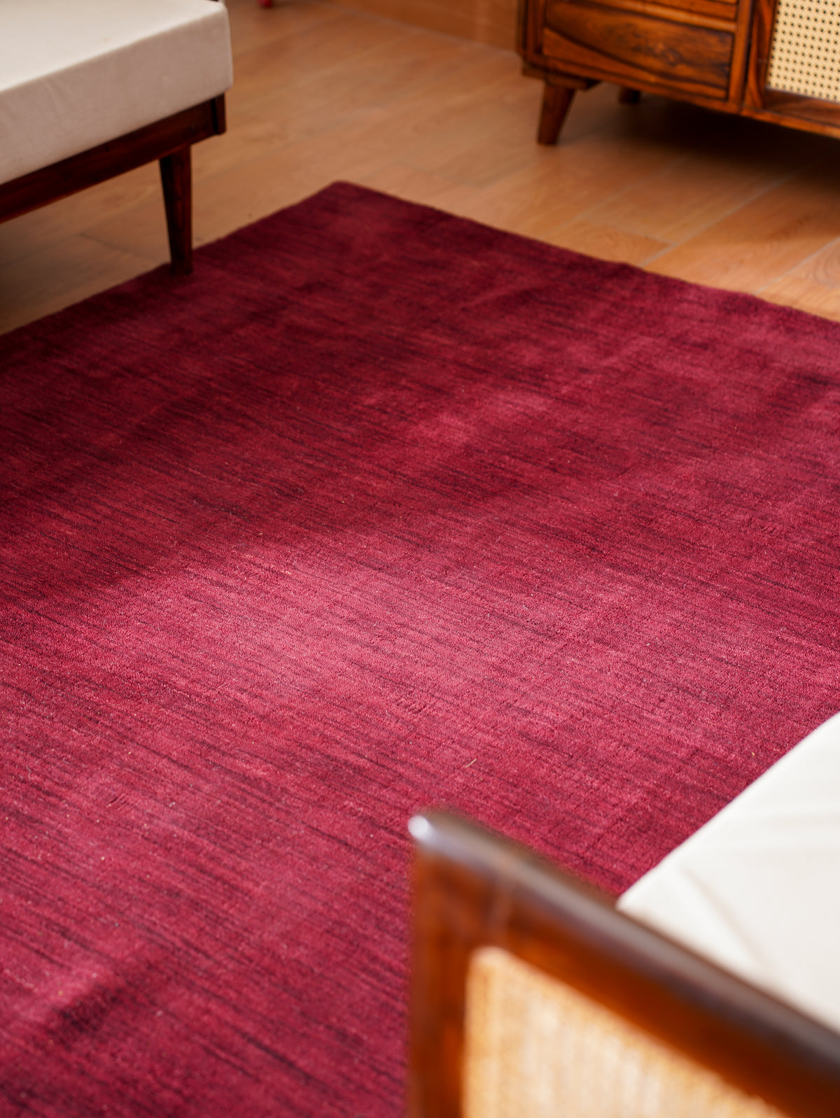 Hand Knotted Wool Dark Red Solid Area Rug