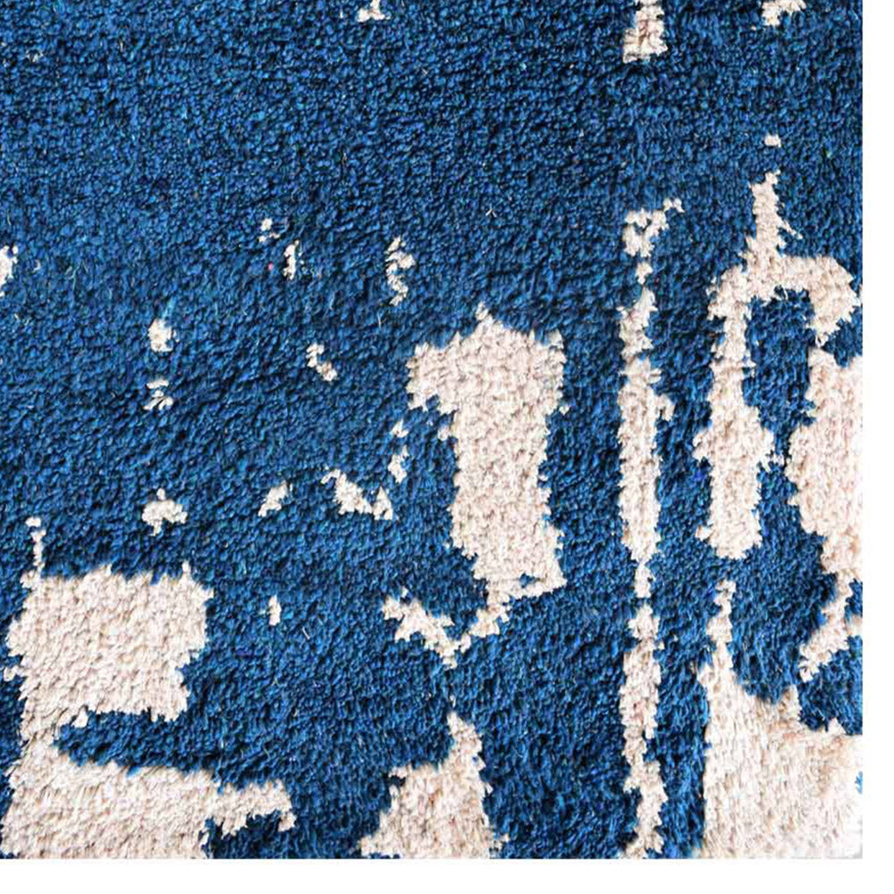 Hand Knotted Silk Rectangle Area Rugs Abstract Blue Beige NS1230
