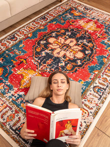 Hand Woven Printed Cotton & Polyester Area Rug Oriental Multicolor