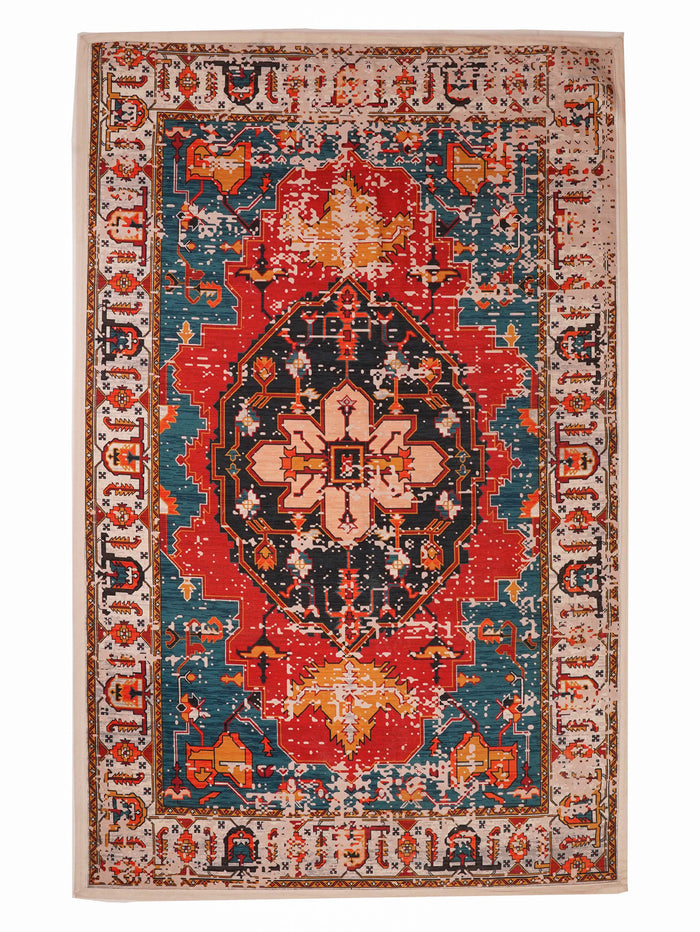 Hand Woven Printed Cotton & Polyester Area Rug Oriental Multicolor — rug only