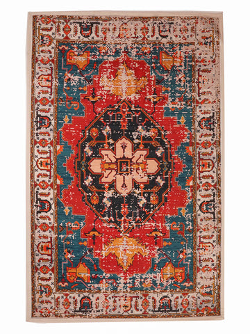 Hand Woven Printed Cotton & Polyester Area Rug Oriental Multicolor