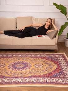 Hand Woven Printed Cotton & Polyester Area Rug Oriental Multicolor