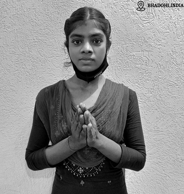 Sitara, hand-knotted rug weaver in Bhadohi, India