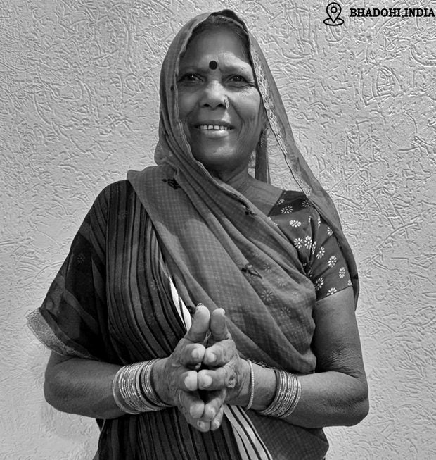 Satyawati, hand-knotted rug weaver in Bhadohi, India