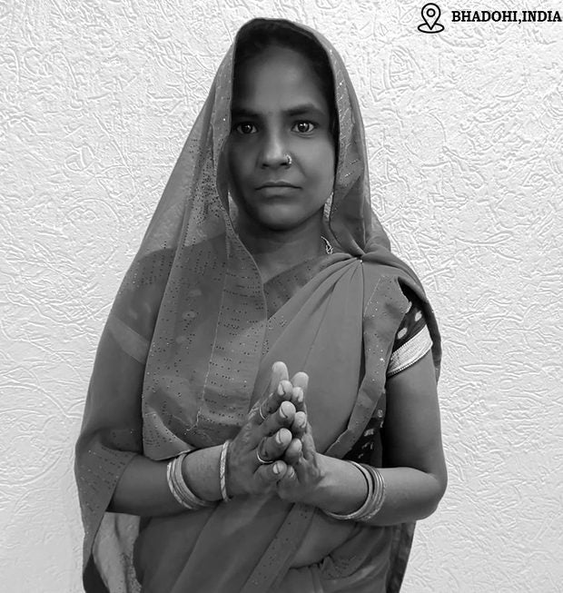 Rajkumari, hand-knotted rug weaver in Bhadohi, India