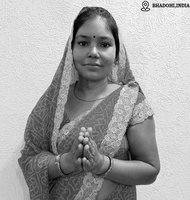 Devi, hand-knotted rug weaver in Bhadohi, India