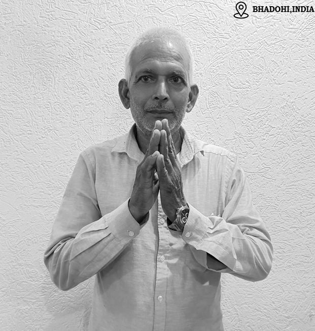 Pramod Dubey, hand-knotted rug weaver in Bhadohi, India