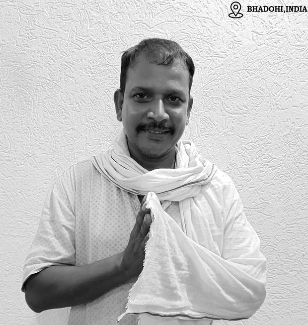 Mandeep Verma, shaggy rug weaver in Bhadohi, India
