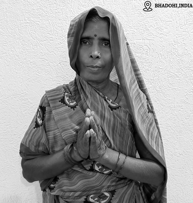 Usha, shaggy rug weaver in Bhadohi, India