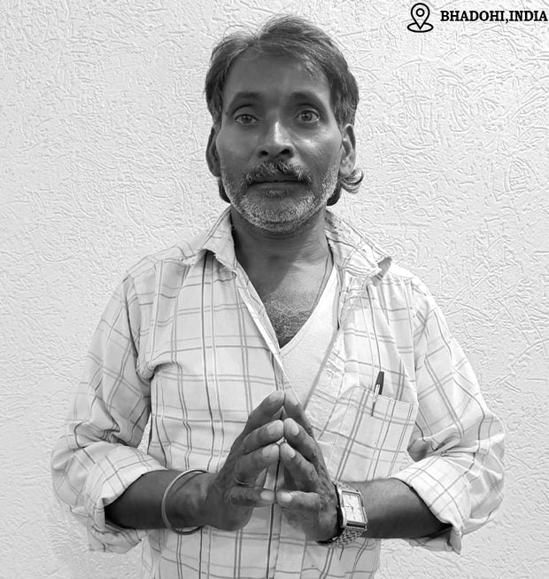 Surya Ray, shaggy rug weaver in Bhadohi, India