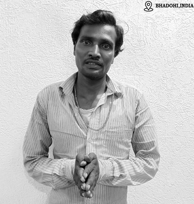 Abhinav Ray, shaggy rug weaver in Bhadohi, India