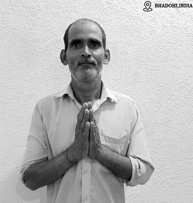 Ram Prasad, shaggy rug weaver in Bhadohi, India