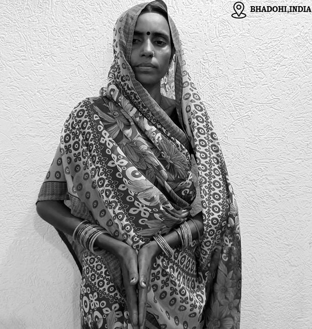 Manju Gautam, hand-tufted rug weaver in Bhadohi, India