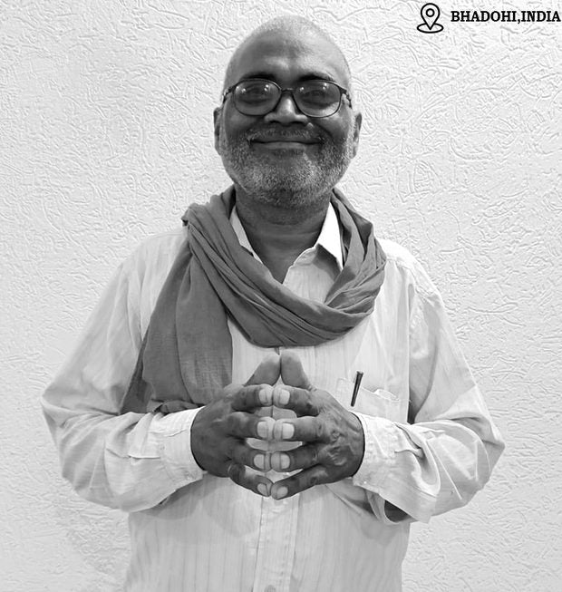 Janak Ray, hand-tufted rug weaver in Bhadohi, India