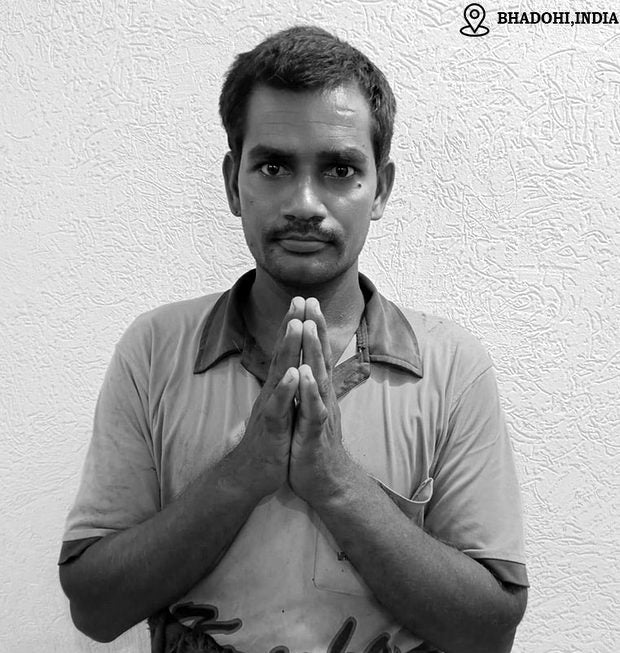 Vinod Gautam, hand-tufted rug weaver in Bhadohi, India