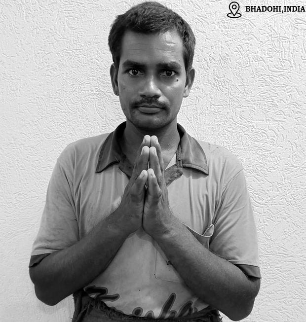 Shubham Ray, hand-tufted rug weaver in Bhadohi, India