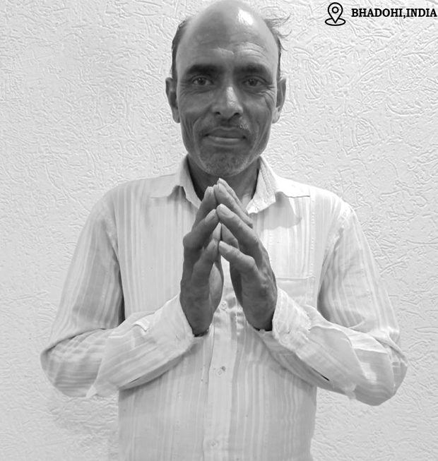 Laalchand Gaur, hand-tufted rug weaver in Bhadohi, India