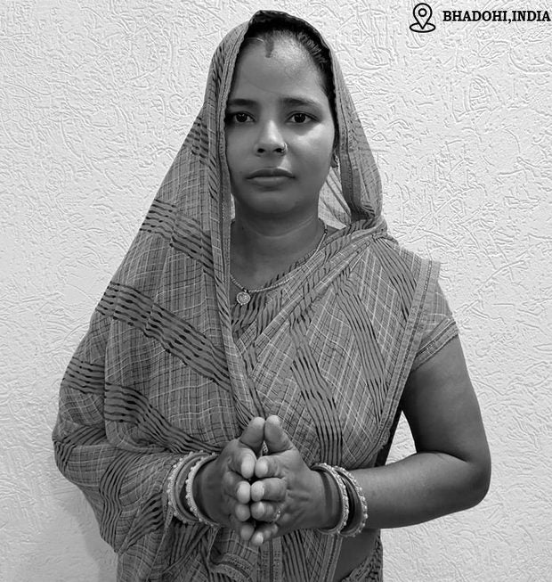Vimla Saroj, persian rug weaver in Bhadohi, India